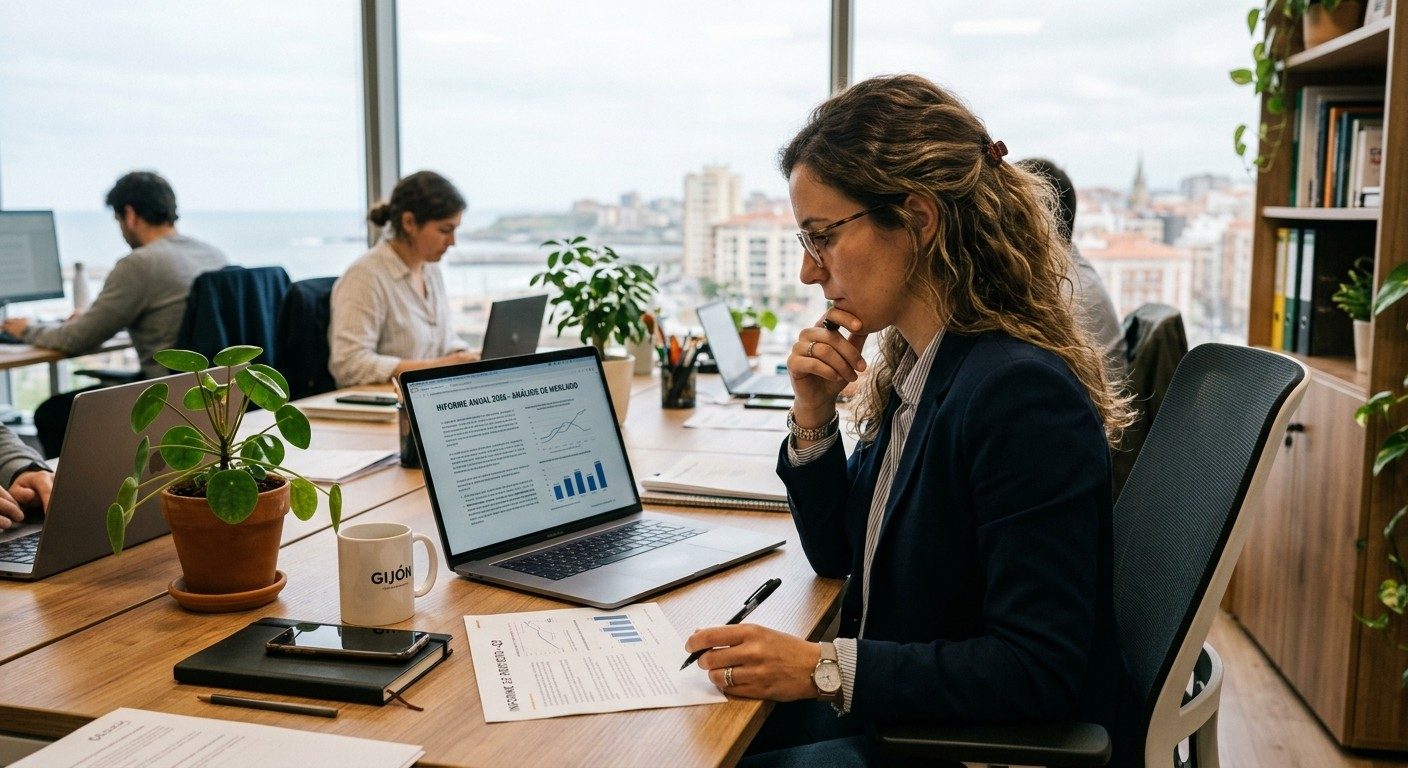 Woman reviewing a results report on her laptop