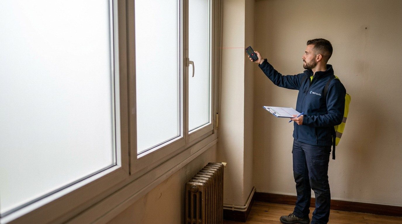 Técnico midiendo una vivienda en Gijón
